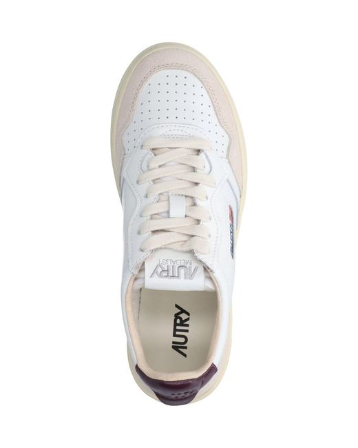 Autry White Low-Top Leather Sneakers With Suede Overlays