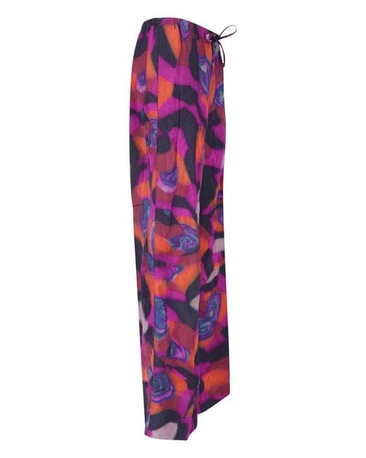 Dries Van Noten Red Wide Printed Pants
