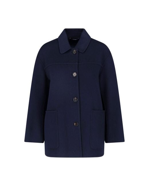 Max Mara Blue Short Virgin Wool Coat