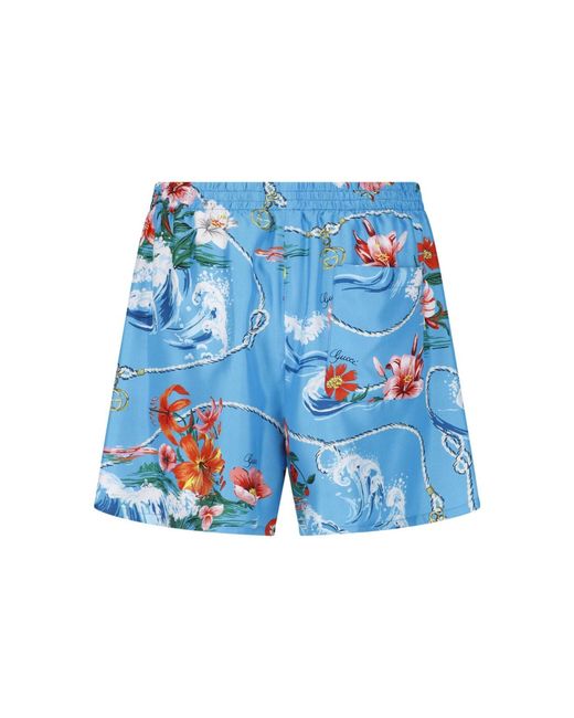 Gucci Blue Printed Swim Shorts for men