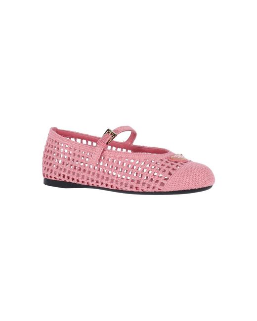 Prada Pink Logo Mesh Ballet Flats