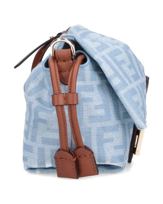 Fendi Blue Small Shoulder Bag "Mamma Baguette"
