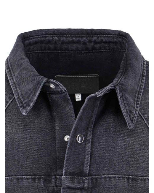 MM6 by Maison Margiela Blue Denim Shirt With Visible Stitching And Curved Hem for men