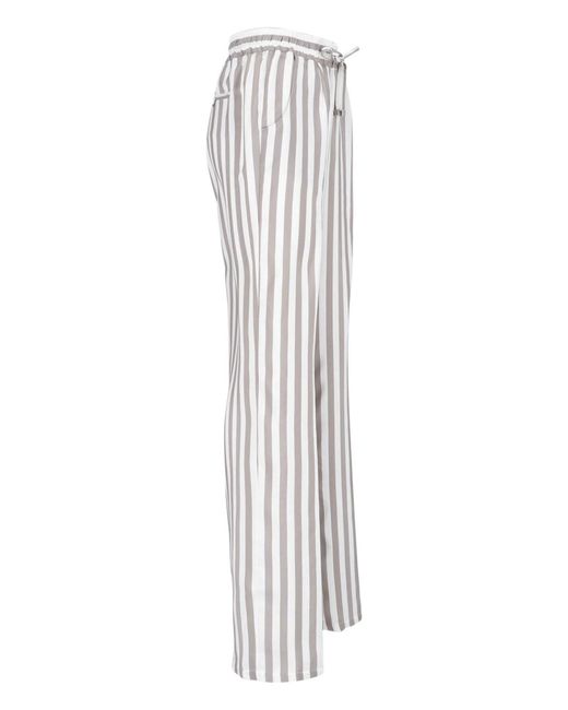 Kiton White Wide-Leg Vertical Striped Silk Trousers
