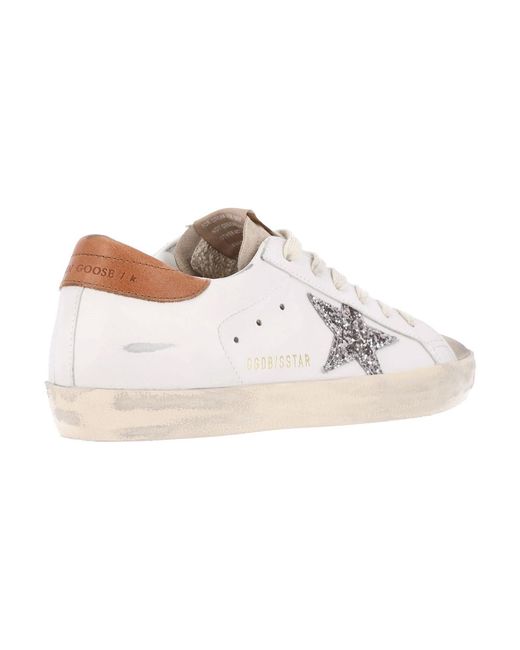 Golden Goose Deluxe Brand White Round Toe Low-Top Sneakers With Glittery Star Detail