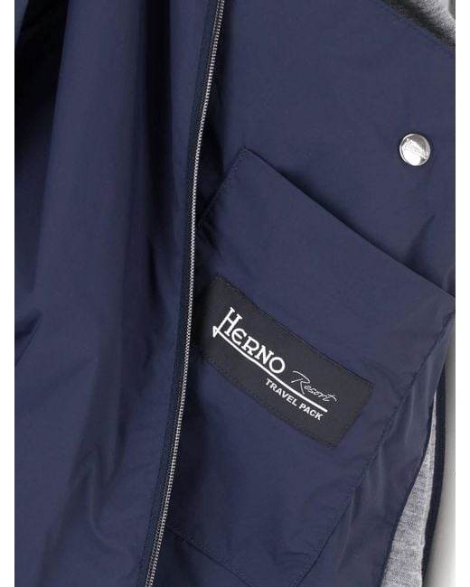 Herno Blue Stretch Polyamide Jacket With Viscose Lining for men