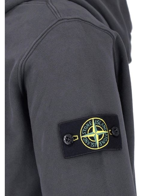 Stone Island Gray Zip Hoodie "Compass" for men