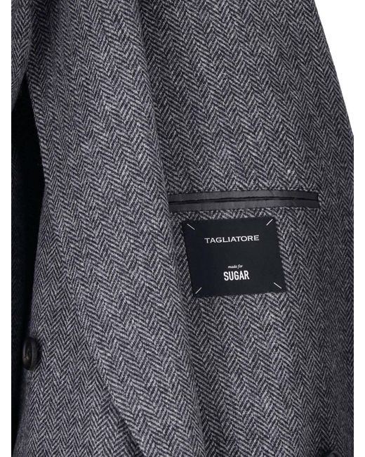 Tagliatore Gray Double-Breasted Virgin Wool Blazer for men