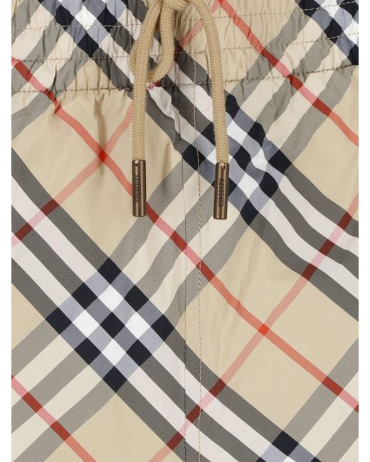 Burberry White Beach Shorts "Check" for men