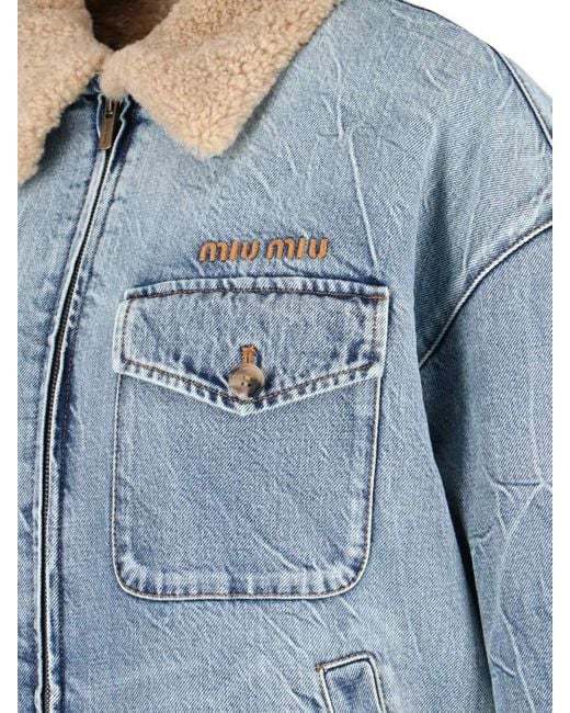 Giacca In Denim Logo di Miu Miu in Blue