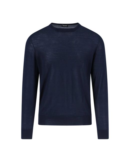 Zegna Blue Wool Sweater Tone Knitted for men
