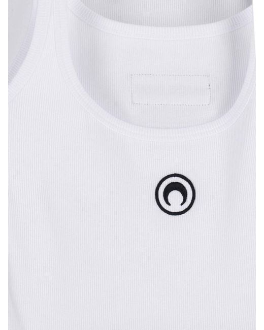 MARINE SERRE White Ribbed Cotton Midi Logo Dress