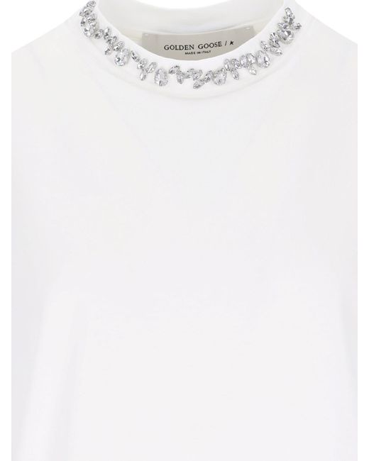Golden Goose Deluxe Brand White Crystal Detail T-shirt