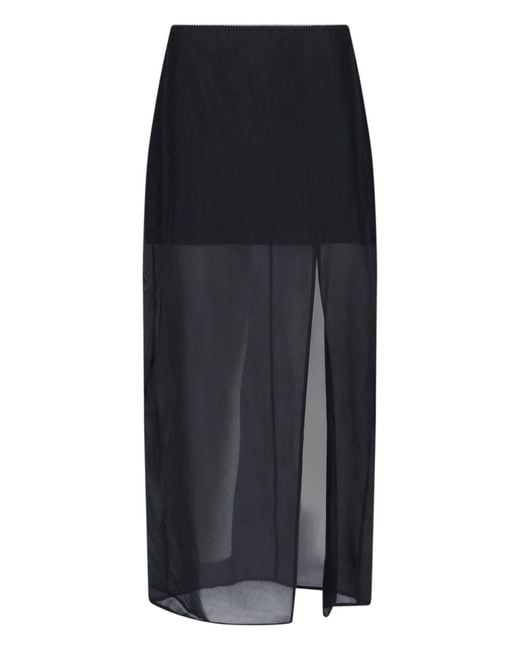Filippa K Black Layered Sheer Midi Slit Skirt