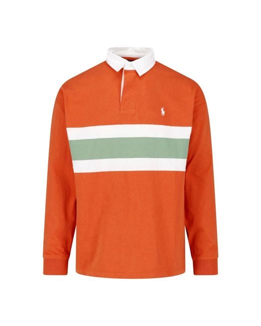 Polo Ralph Lauren Orange Striped Rugby Polo for men