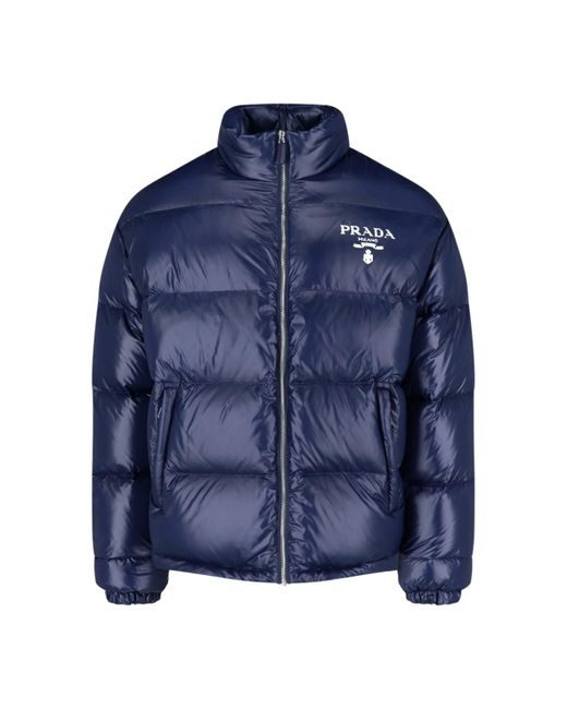 Prada Down Jacket Logo in Blue for Men Lyst