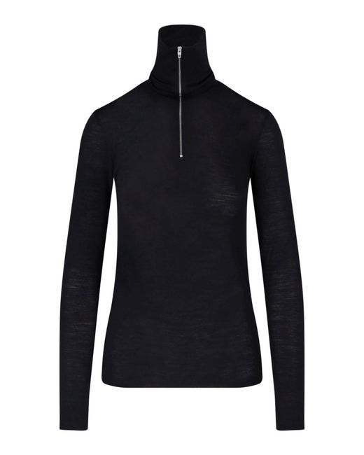 Jil Sander Black High Neck Zip Sweater