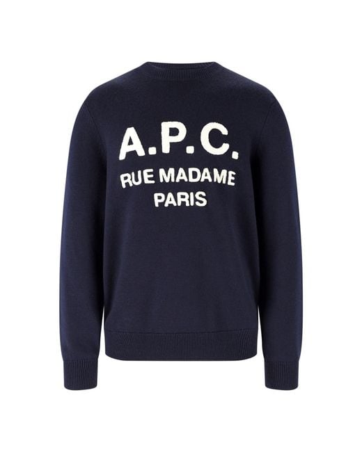 A.P.C. Blue A. P.C. 100% Virgin Wool Crewneck Sweater for men