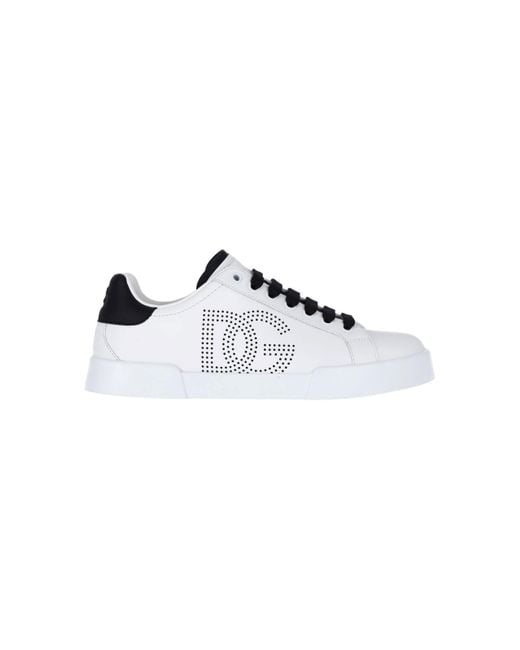 Dolce & Gabbana White Portofino Leather Low-Top Sneakers for men