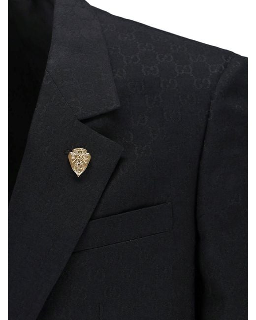 Gucci Black Single-Breasted Wool Blend Blazer "Gg" for men