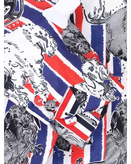 Thom Browne Red Striped Dog Print Silk Blazer