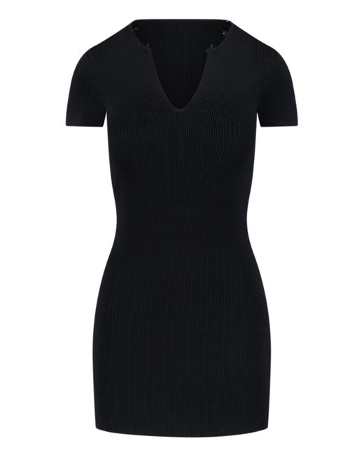 Alexander Wang Black Ribbed Mini Dress With V-Neckline