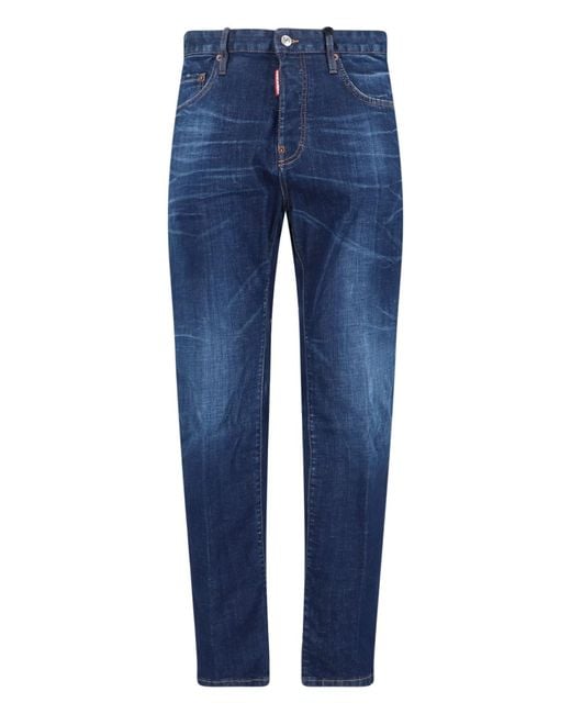 DSquared² Blue Slim Fit Distressed Paint Splatter Jeans for men