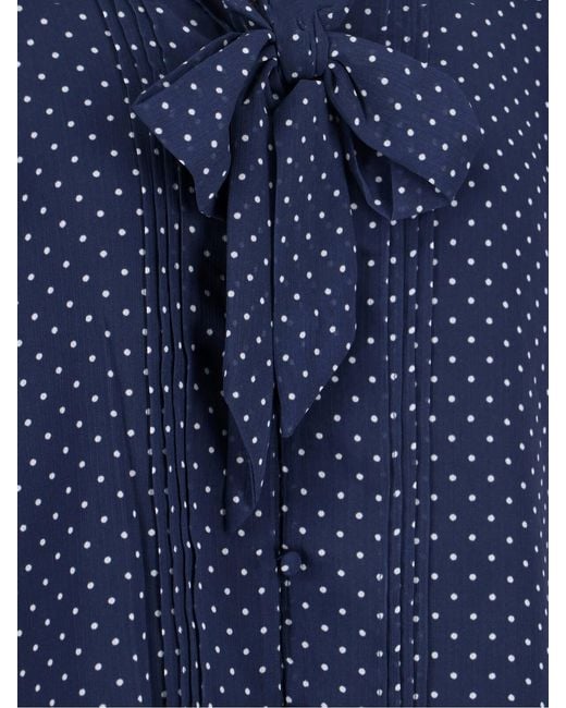 Ralph Lauren Blue Georgette Blouse With Polka Dot Pattern