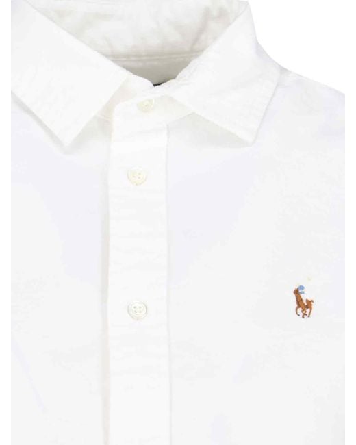 Polo Ralph Lauren White Brand-Embroidered Regular-Fit Cotton Shirt