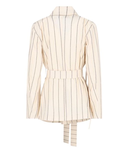Setchu White Pinstriped Double-breasted Blazer