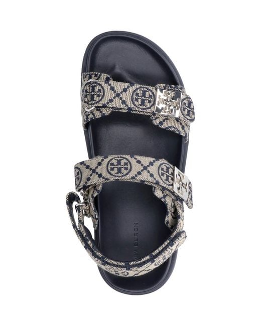 Tory Burch Blue Logo Jacquard Platform Sandals