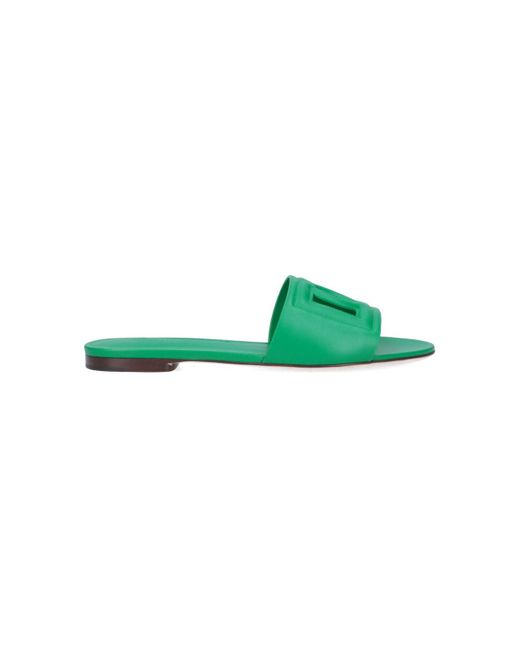 Dolce & Gabbana Green Logo Slide Sandals