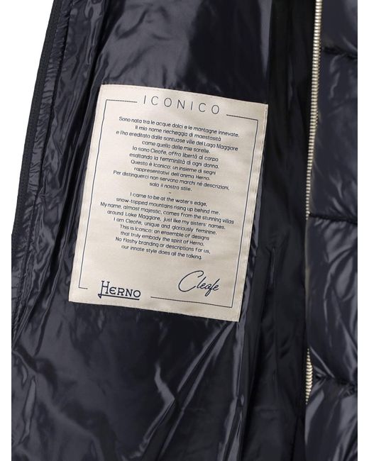 Herno Blue Cleofe Zip-Up Fabric Puffer Jacket
