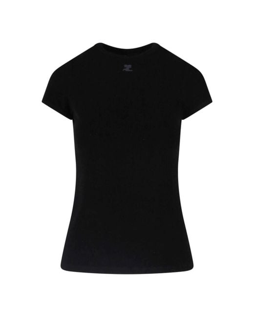 Courreges Black Baby Spongy Embroidered Viscose T-Shirt