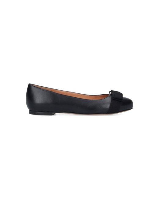 Ferragamo Black Luxury Lamb Leather Flat Shoes