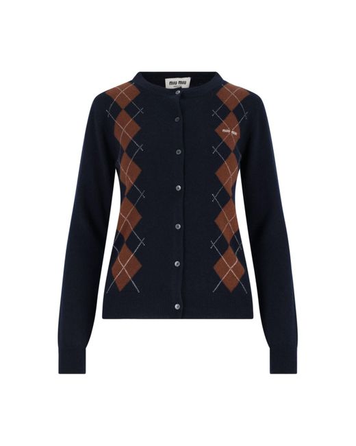 Miu Miu Blue Logo Cashmere Cardigan