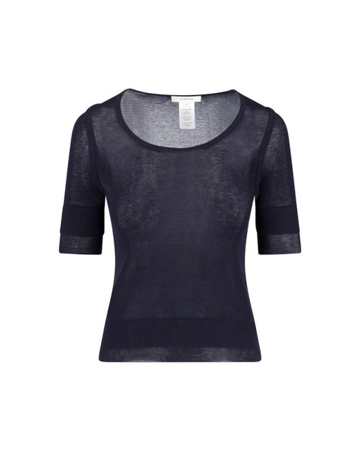 Lemaire Blue Viscose Silk Three-Quarter Sleeve T-Shirt