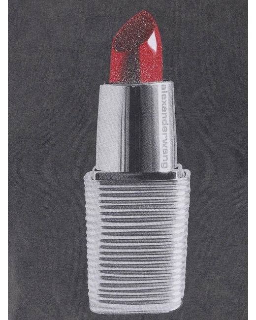Alexander Wang Gray Cropped Graphic Lipstick Cotton T-Shirt