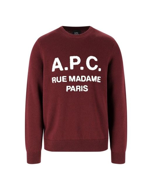 A.P.C. Red A. P.C. 100% Virgin Wool Crewneck Sweater For for men