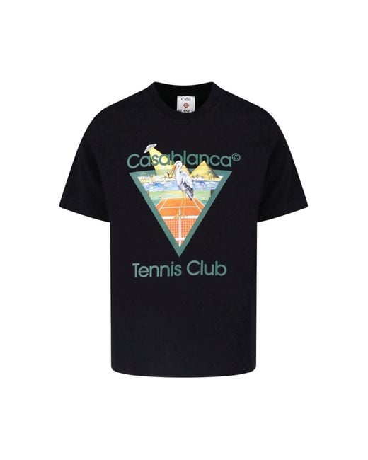 Casablanca Black Organic Cotton T-Shirt With Tennis Club Triangle Graphic for men