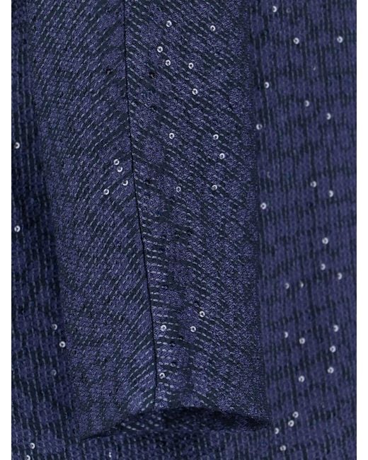 Giorgio Armani Blue Single-Breasted Sequin Mandarin Jacket