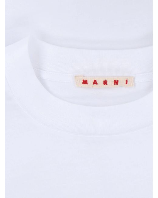 Marni White Cropped Short-Sleeve T-Shirt With Textured Lettering