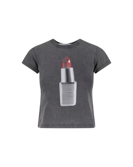 Alexander Wang Gray Cropped Graphic Lipstick Cotton T-Shirt