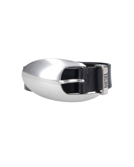 DIESEL Black B-1Dr Leather Belt With Metal Logo Buckle for men