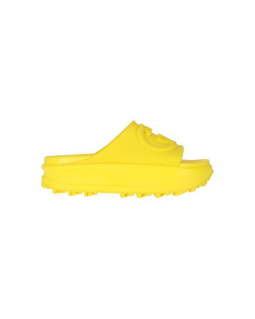 Gucci Yellow 'crossing Gg' Sandals