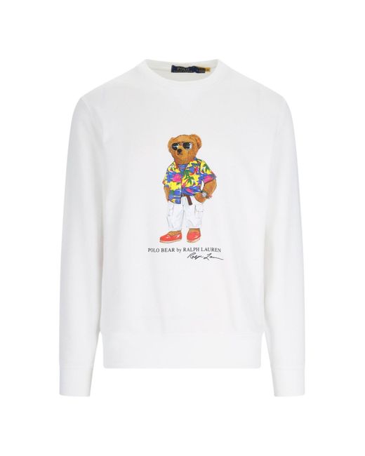 Polo Ralph Lauren White 'polo Bear' Crew Neck Sweatshirt for men