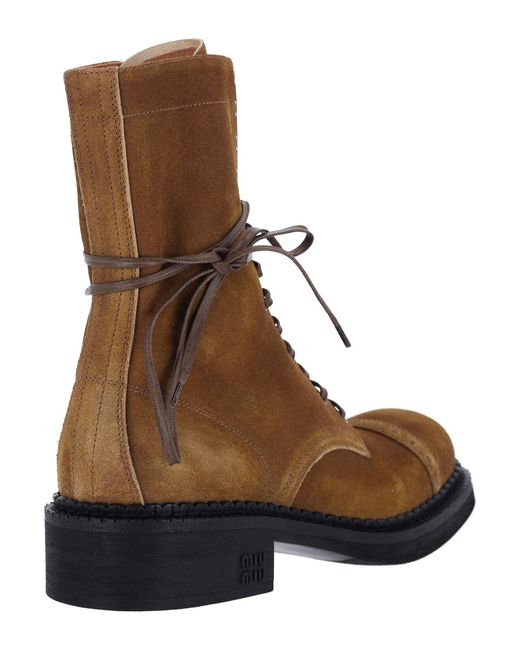 Miu Miu Brown Suede Lace Up Ankle Boots
