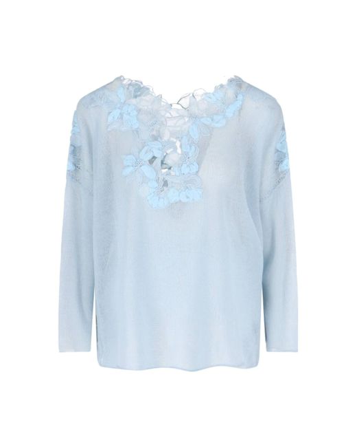 Top Con Applicazioni Floreali di Ermanno Scervino in Blue