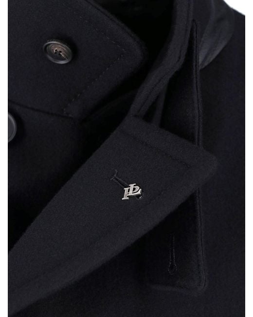 Tagliatore Blue Double-Breasted Wool Coat for men