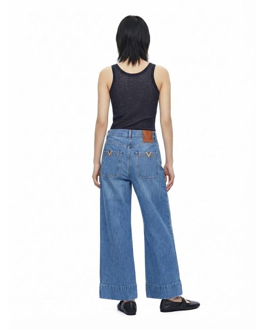 Lemaire Blue Dark Ribbed Silk Blend Top